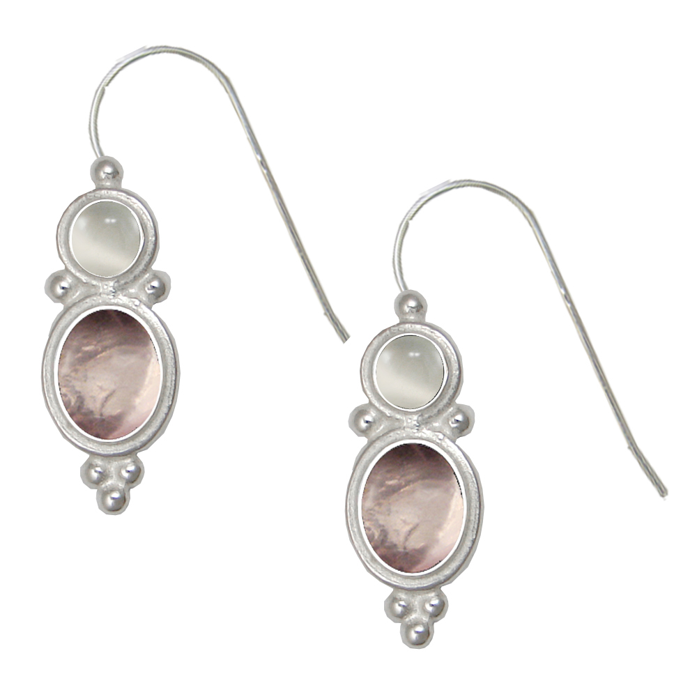 Sterling Silver Drop Dangle Earrings Rose Quartz And White Moonstone